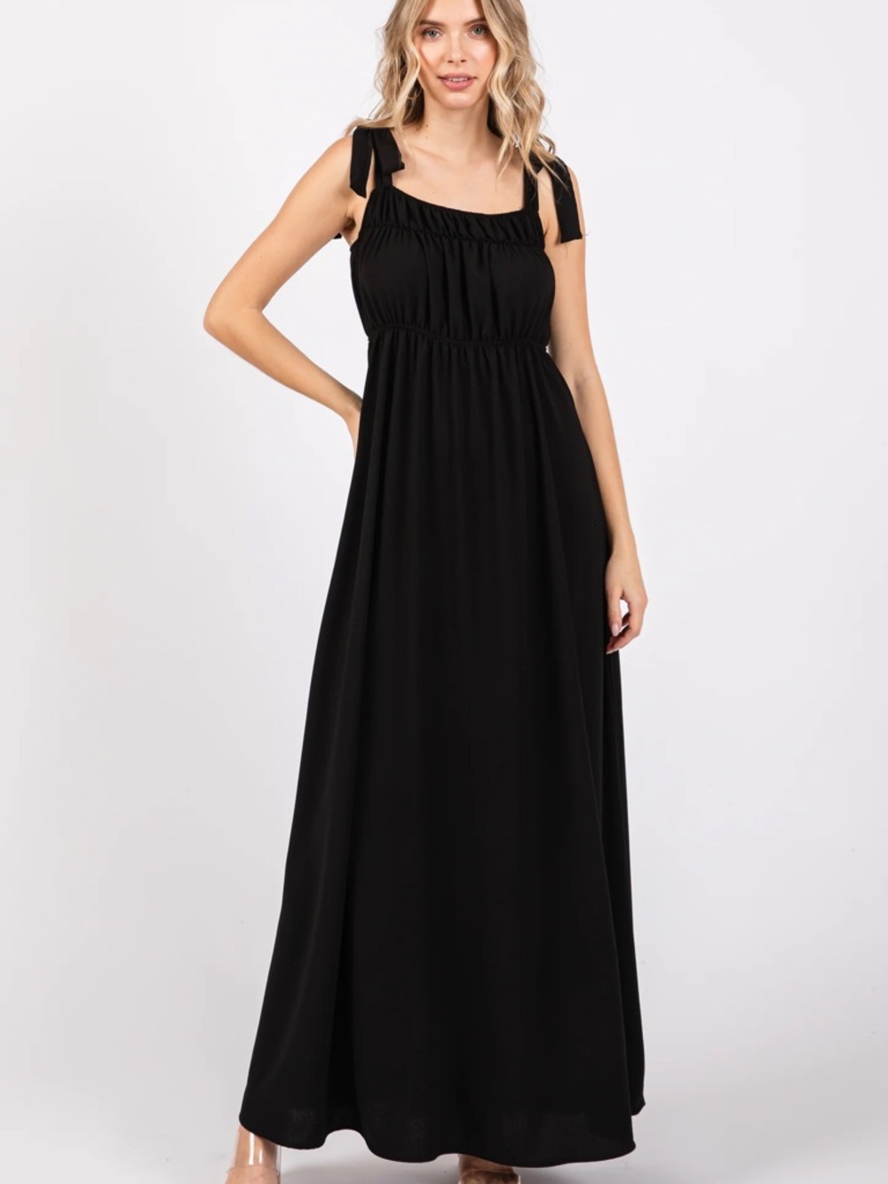 Pinkblush Maternity Maxi Dress with Tie-Shoulder Straps - Picture 2 of 4